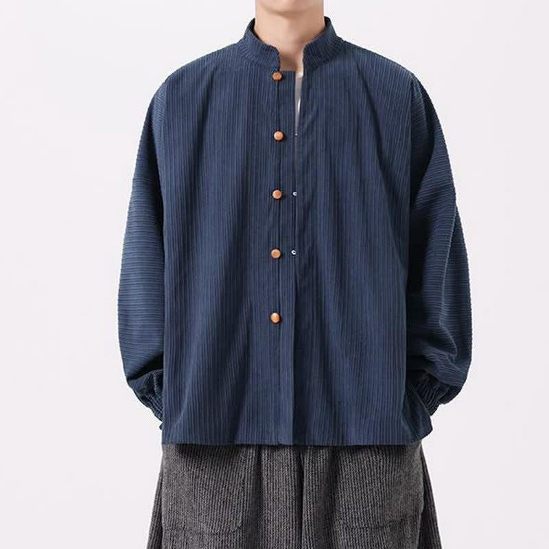 Buddha Stones Lässige Herrenjacke im Tang-Stil mit Stehkragen und Knopfleiste für Herbst und Winter - Mitternachtsblau - US/UK/AU46, EU56 (5XL) - image 0