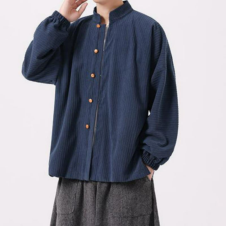 Buddha Stones Lässige Herrenjacke im Tang-Stil mit Stehkragen und Knopfleiste für Herbst und Winter - image 2