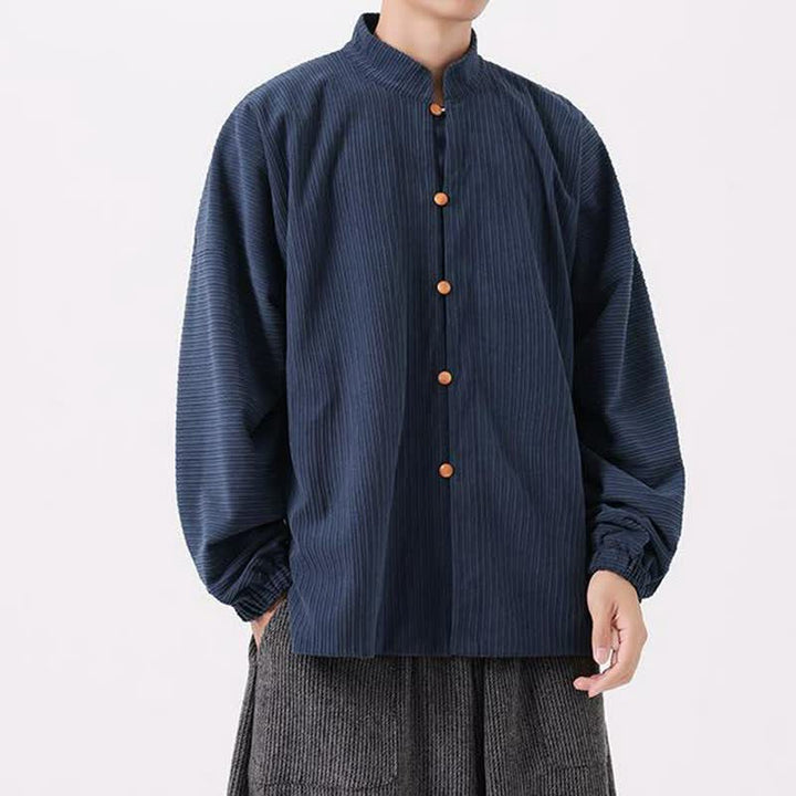 Buddha Stones Lässige Herrenjacke im Tang-Stil mit Stehkragen und Knopfleiste für Herbst und Winter - image 1