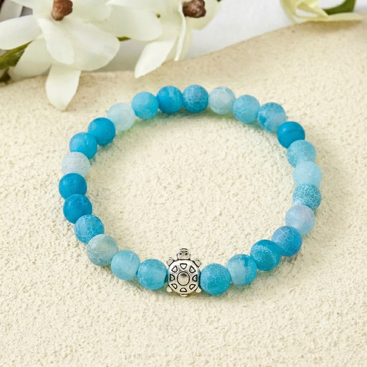 Buddha Stones Armband aus blauem Crackle-Achat mit Schildkrötenmotiv - Blauer Crackle-Achat (Handgelenkumfang: 15–16 cm) - image 0