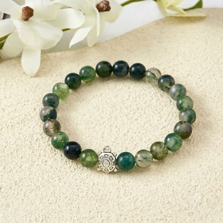 Buddha Stones Moosachat-Kupfer-Armband „Schildkröte“ - 8 mm Moosachat (Handgelenkumfang: 15–16 cm) - image 0