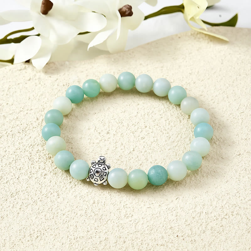 Buddha Stones Armband aus Amazonit-Kupfer mit Schildkrötenmotiv, handpoliert, runde Perlen - Amazonit (Handgelenkumfang: 15–16 cm) - image 0