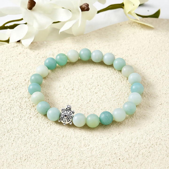 Buddha Stones Armband aus Amazonit-Kupfer mit Schildkrötenmotiv, handpoliert, runde Perlen - Amazonit (Handgelenkumfang: 15–16 cm) - image 0
