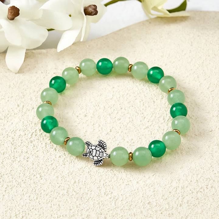 Buddha Stones Natürliches grünes Achat- und Aventurin-Perlenarmband mit Schildkrötenmotiv - Grüner Aventurin & Grüner Achat (Handgelenkumfang: 15–16 cm) - image 0