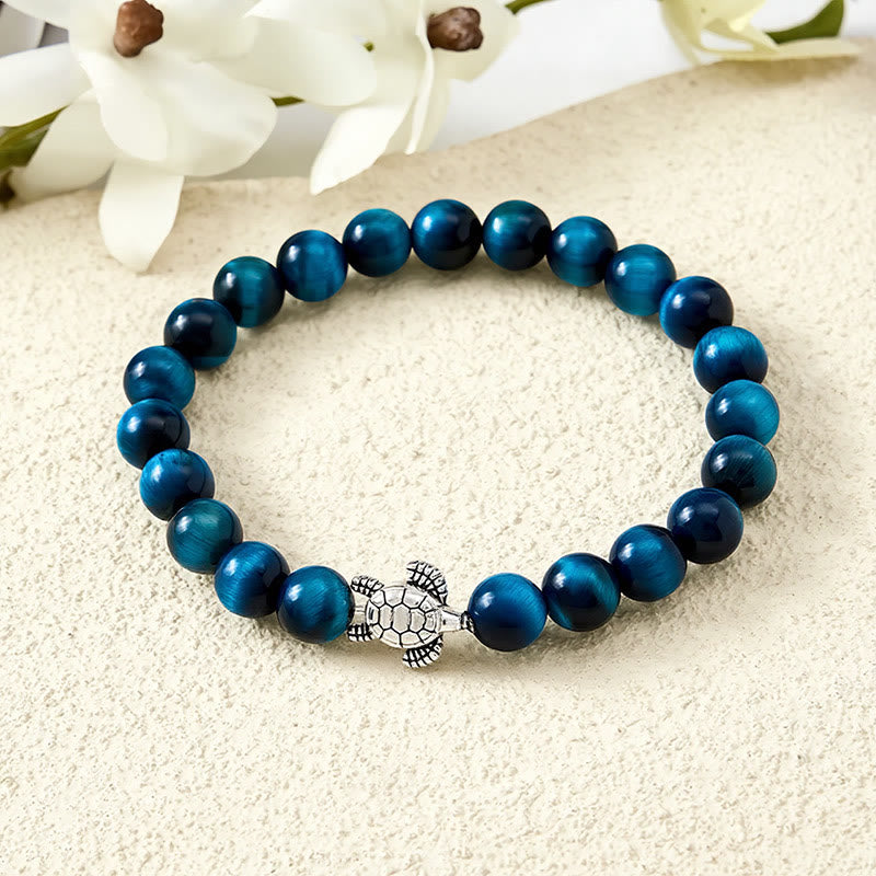 Buddha Stones Kraftvolles Armband aus blauem Tigerauge-Kupfer mit Schildkrötenmotiv - image 12