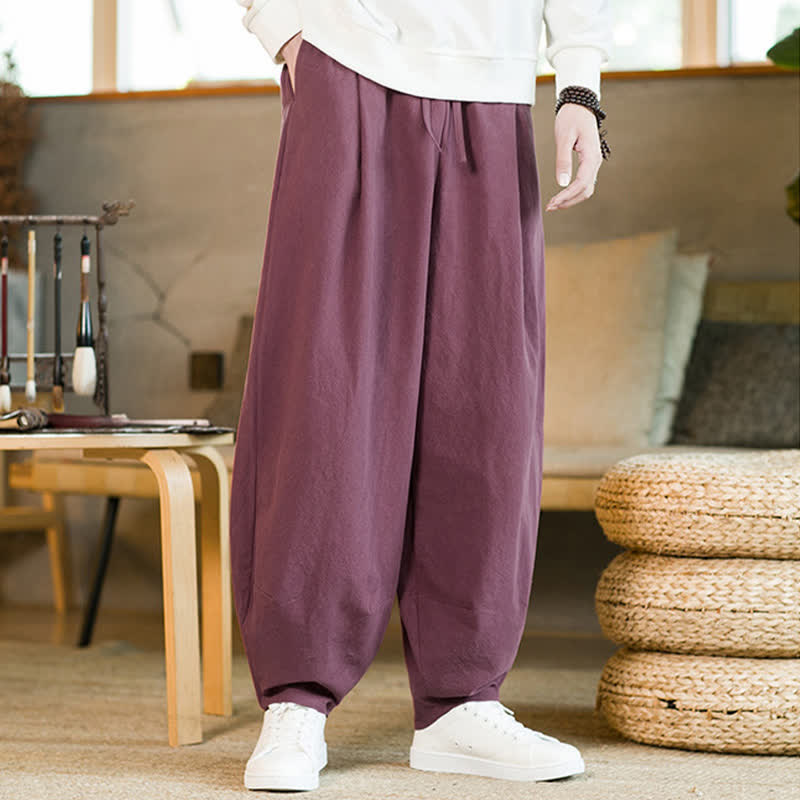 Buddha Stones Herren-Haremshose mit Kordelzug und Taschen, einfarbig - Tiefrosa - US/UK/AU46, EU56 (5XL) - image 5