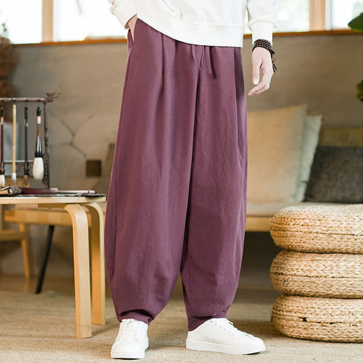 Buddha Stones Herren-Haremshose mit Kordelzug und Taschen, einfarbig - Tiefrosa - US/UK/AU46, EU56 (5XL) - image 5