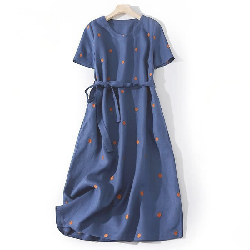 Buddha Stones Lässiges Damen-Midikleid mit Punktmuster, kurzen Ärmeln, Schnürung und Taschen - Dunkelblau - US 8-10, UK/AU 12-14, EU 40-42 (2XL) - image 0