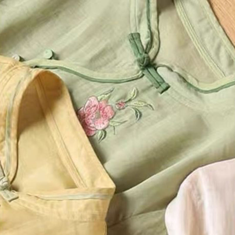 Buddha Stones Lässiges Damen-Baumwoll-Leinen-Shirt mit Vintage-Stickerei und Blumenmuster und chinesischem Froschknopf-Rundhalsausschnitt - image 13