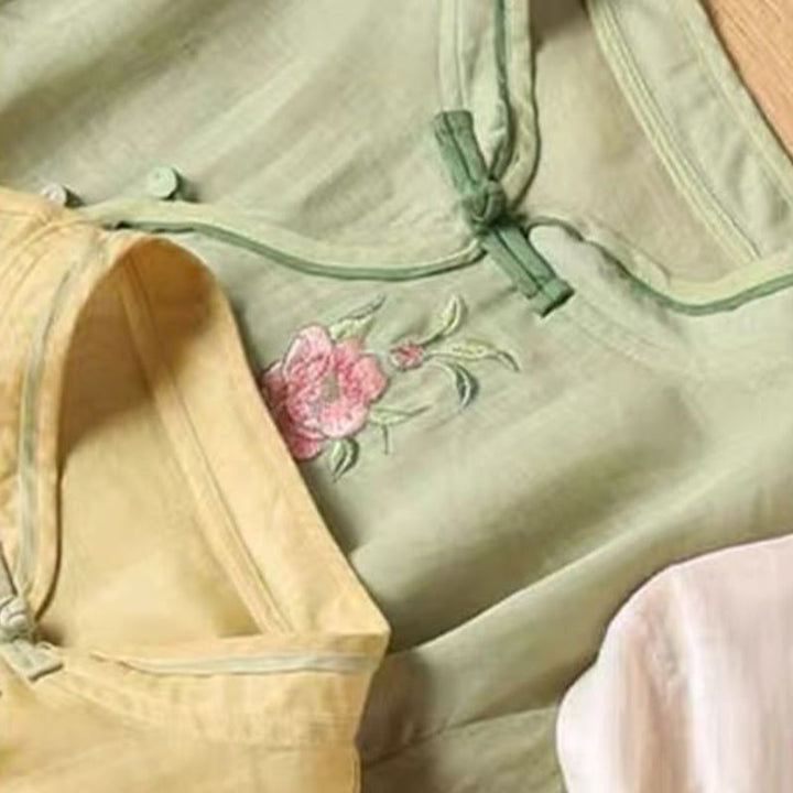Buddha Stones Lässiges Damen-Baumwoll-Leinen-Shirt mit Vintage-Stickerei und Blumenmuster und chinesischem Froschknopf-Rundhalsausschnitt - image 13