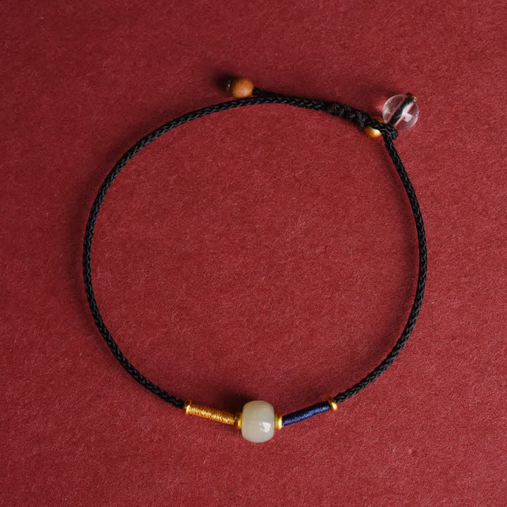 Buddha Stones Verstellbares Armband/Fußkettchen mit runden Jadeperlen und rotem Faden - Armband - Schwarz (5,9–8,3 Zoll/15–21 cm) - image 4