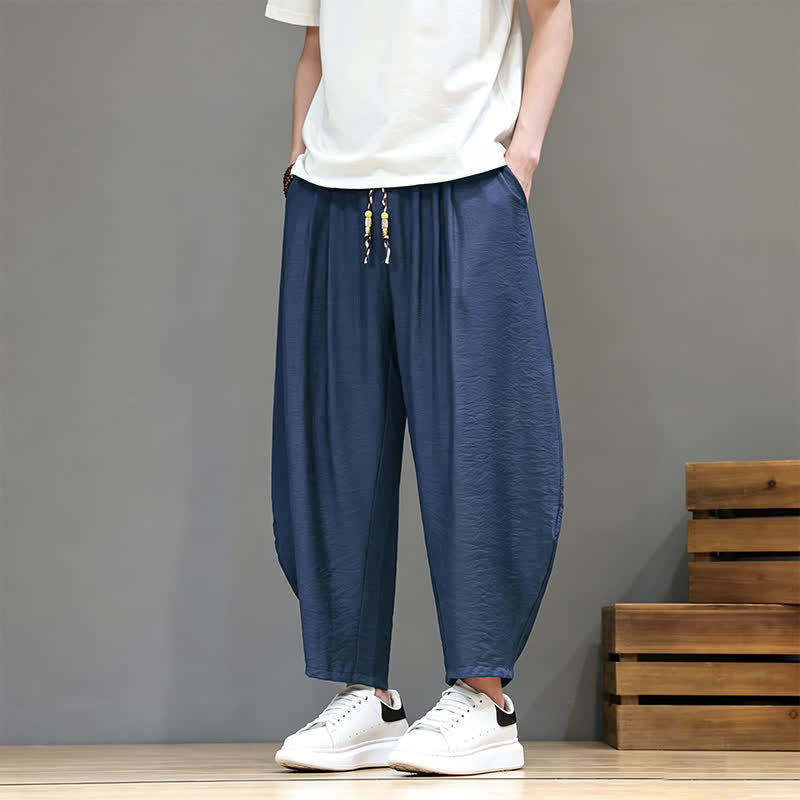 Buddha Stones Lässige, minimalistische Herren-Haremshose mit Kordelzug und Tasche - Marine - US/UK/AU46, EU56 (5XL) - image 0