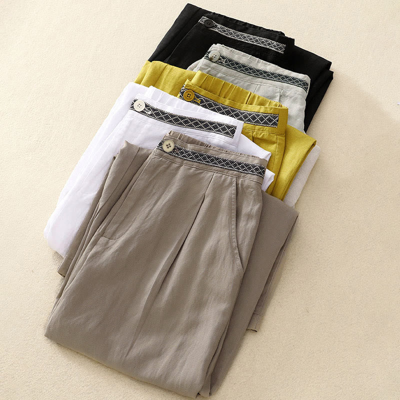 Buddha Stones Damenhose, einfarbig, mit Knopfleiste vorne, elastischem Rücken und Taschen - image 33