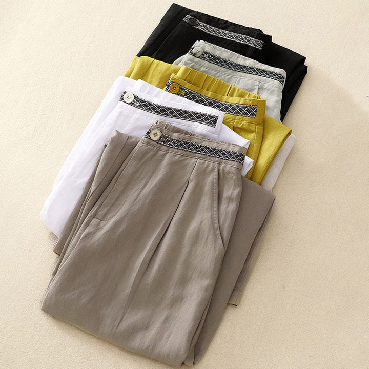Buddha Stones Damenhose, einfarbig, mit Knopfleiste vorne, elastischem Rücken und Taschen - image 33