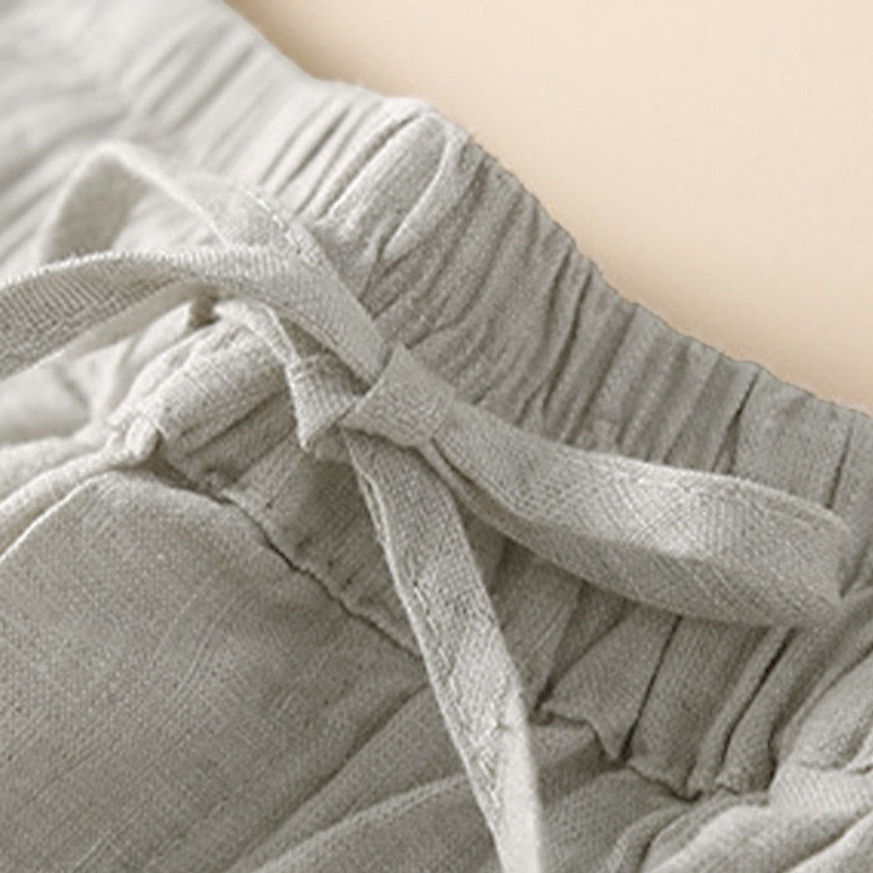 Buddha Stones Damen-Shorts aus Baumwolle mit einfarbiger Unterseite, hohlem Spitzendesign und Schnürung und Taschen - image 3