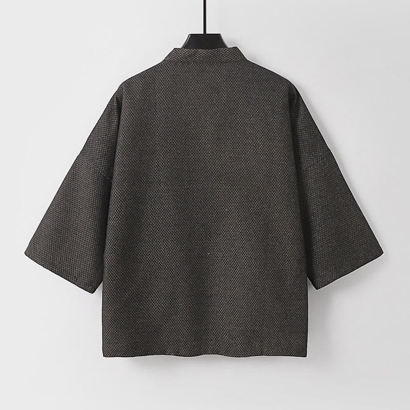 Buddha Stones Lässiger, minimalistischer Kimono für Herren aus einfarbigem Baumwoll-Leinen-Mischgewebe mit Kordelzug und Taschen für den Herbst - image 2