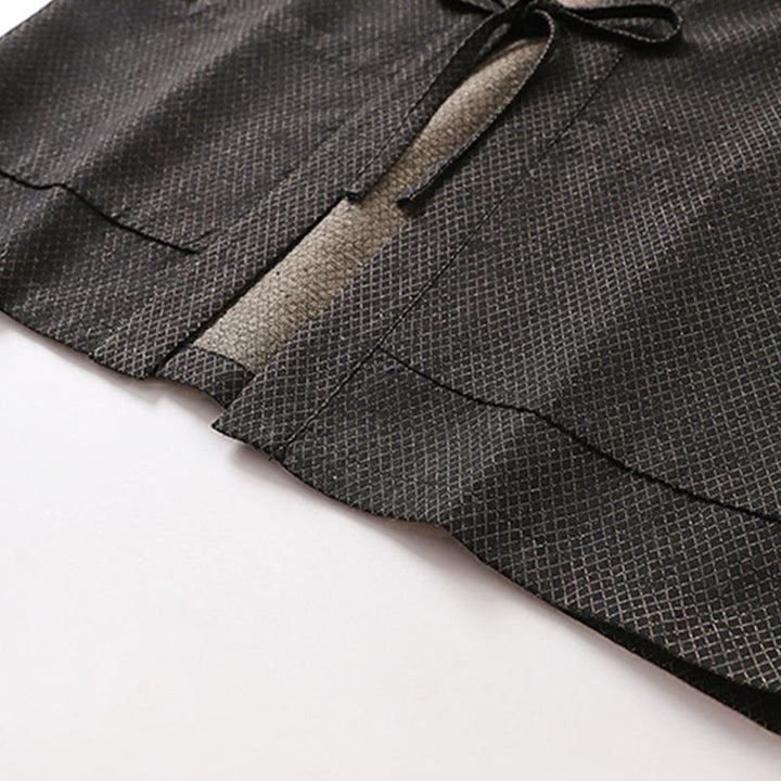 Buddha Stones Lässiger, minimalistischer Kimono für Herren aus einfarbigem Baumwoll-Leinen-Mischgewebe mit Kordelzug und Taschen für den Herbst - image 6
