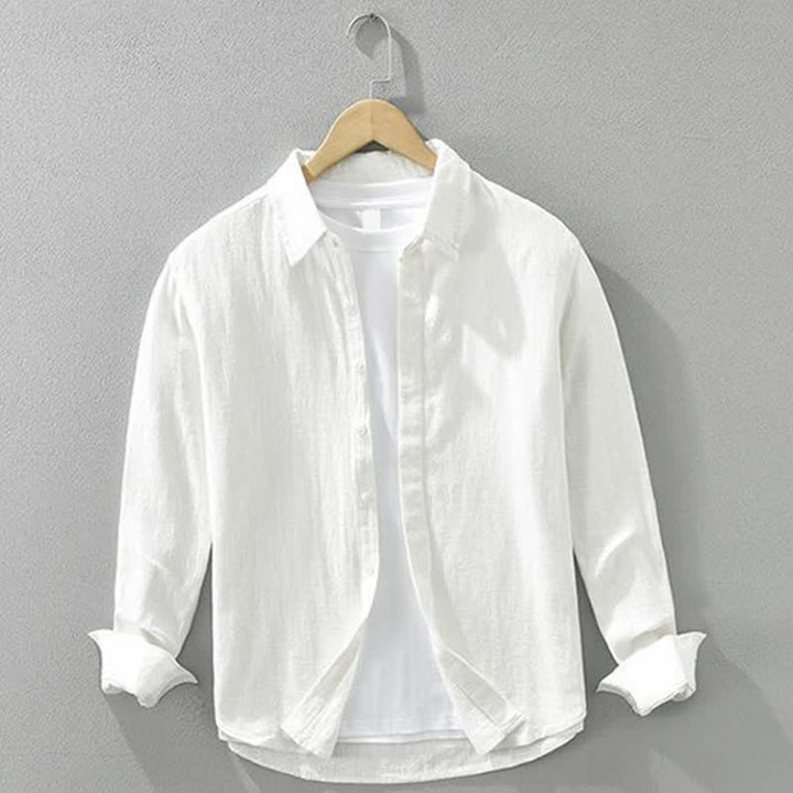 Buddha Stones Lässige, minimalistische Herren-Langarmhemden aus einfarbigem Ramie für Frühling und Herbst mit Knopfleiste - Weiß - US/UK/AU42, EU52 (3XL) - image 13