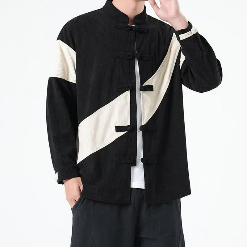 Buddha Stones Lässige Herrenjacke im Tang-Stil mit Froschknopfleiste und geometrischem Muster für Herbst und Winter - Elfenbein - US/UK/AU46, EU56 (5XL) - image 13