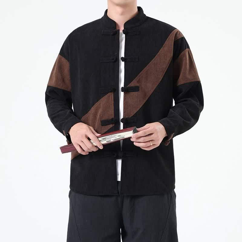 Buddha Stones Lässige Herrenjacke im Tang-Stil mit Froschknopfleiste und geometrischem Muster für Herbst und Winter - image 5