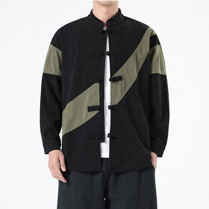 Buddha Stones Lässige Herrenjacke im Tang-Stil mit Froschknopfleiste und geometrischem Muster für Herbst und Winter - Dunkelolivgrün - US/UK/AU46, EU56 (5XL) - image 6