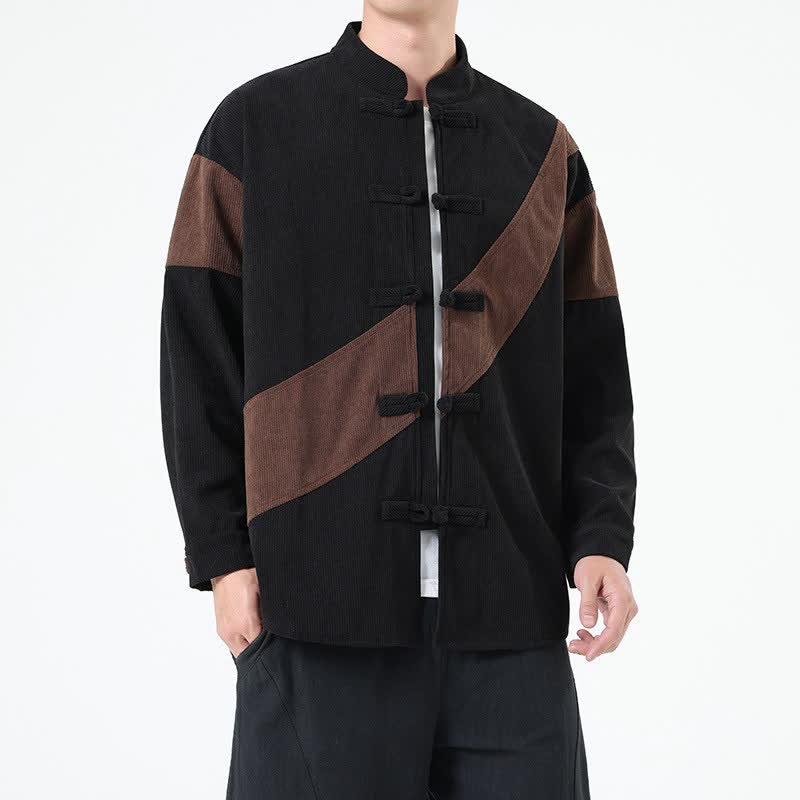 Buddha Stones Lässige Herrenjacke im Tang-Stil mit Froschknopfleiste und geometrischem Muster für Herbst und Winter - image 2