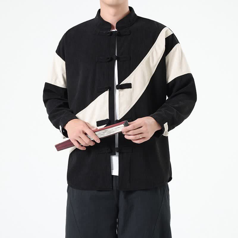 Buddha Stones Lässige Herrenjacke im Tang-Stil mit Froschknopfleiste und geometrischem Muster für Herbst und Winter - image 15