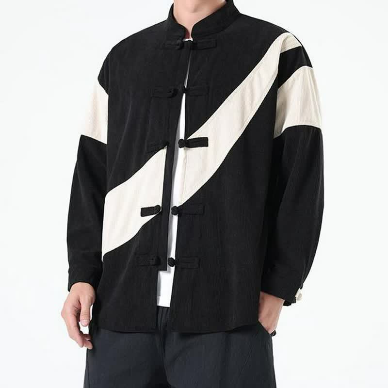 Buddha Stones Lässige Herrenjacke im Tang-Stil mit Froschknopfleiste und geometrischem Muster für Herbst und Winter - image 14
