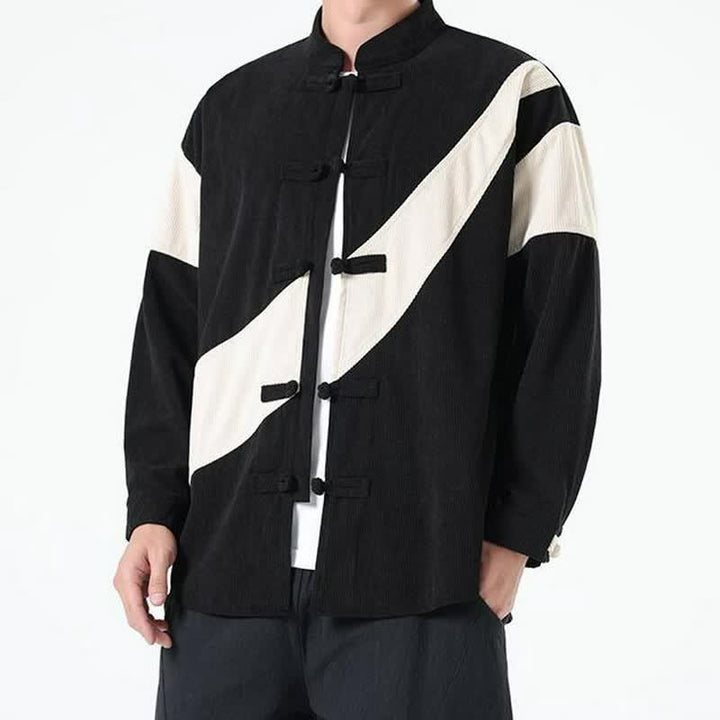 Buddha Stones Lässige Herrenjacke im Tang-Stil mit Froschknopfleiste und geometrischem Muster für Herbst und Winter - image 14