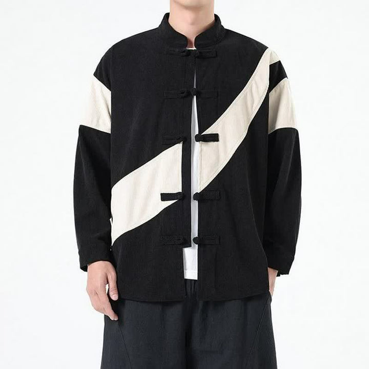 Buddha Stones Lässige Herrenjacke im Tang-Stil mit Froschknopfleiste und geometrischem Muster für Herbst und Winter - image 12