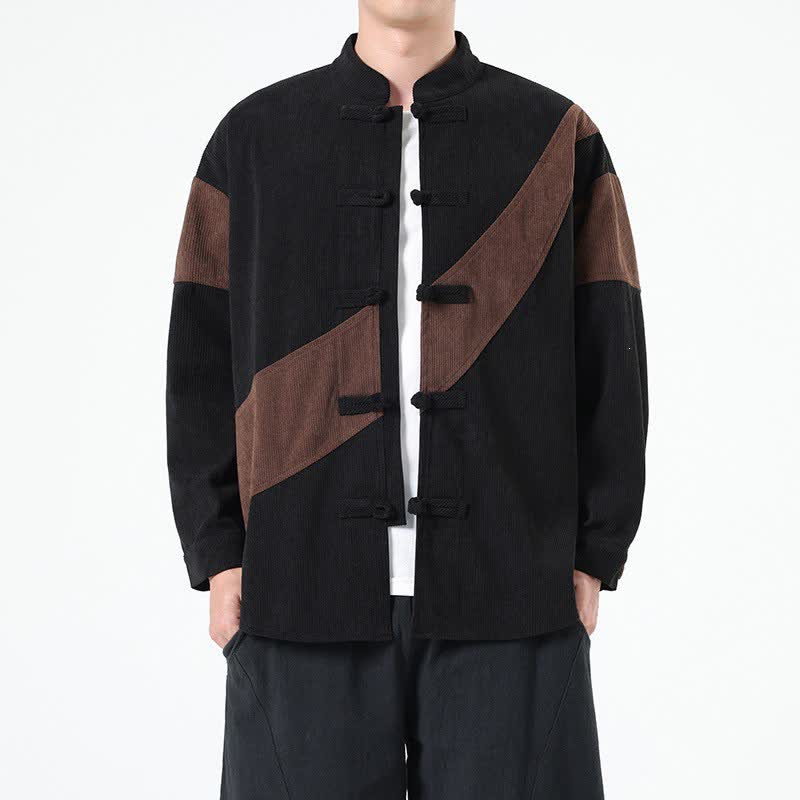 Buddha Stones Lässige Herrenjacke im Tang-Stil mit Froschknopfleiste und geometrischem Muster für Herbst und Winter - image 1