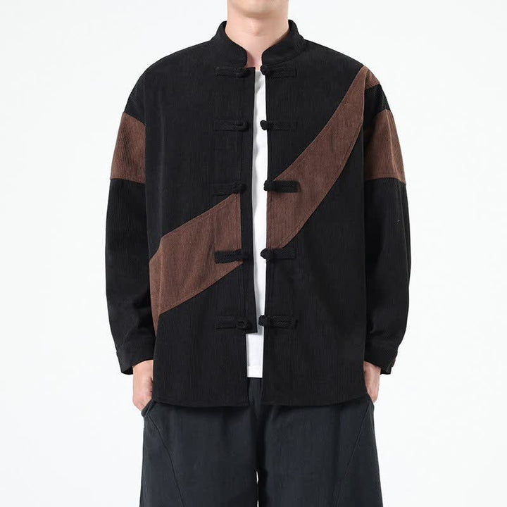 Buddha Stones Lässige Herrenjacke im Tang-Stil mit Froschknopfleiste und geometrischem Muster für Herbst und Winter - image 1