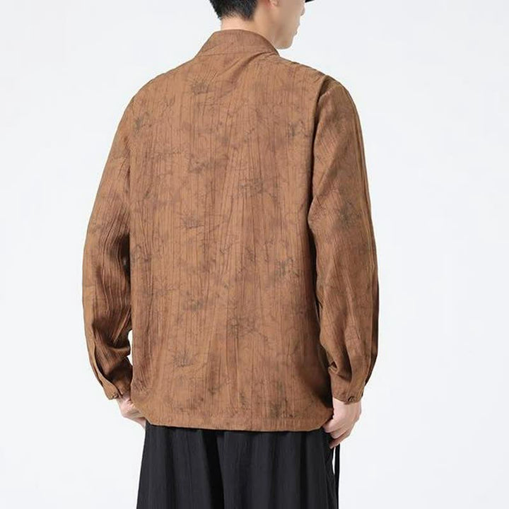 Buddha Stones Minimalistisches Langarmhemd im Spring Tang Style mit Stehkragen und abstraktem Design für Herren - image 10