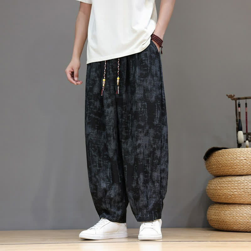 Buddha Stones Lässige Vintage-Herrenhose mit Kordelzug, gewaschenem, abstraktem Muster und geradem Bein mit Tasche – ideal für Frühling und Sommer. - image 2