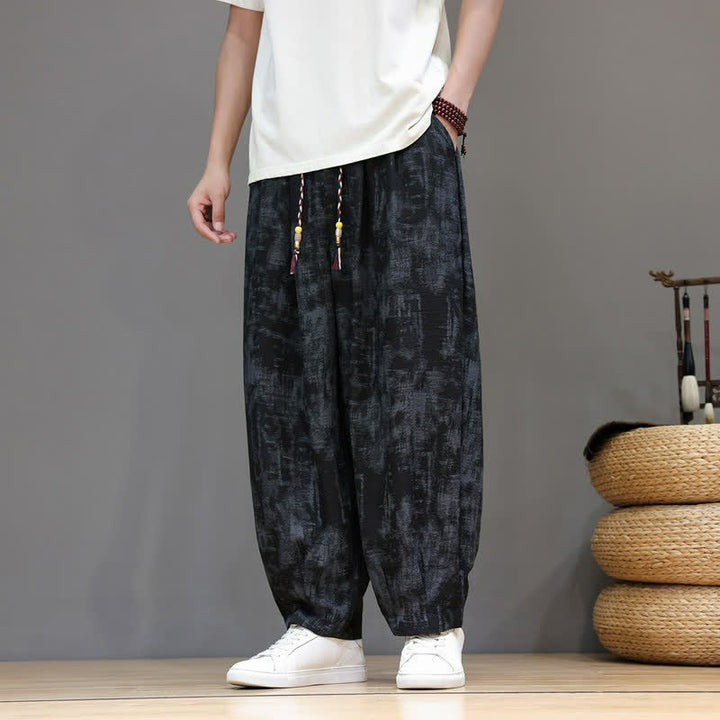 Buddha Stones Lässige Vintage-Herrenhose mit Kordelzug, gewaschenem, abstraktem Muster und geradem Bein mit Tasche – ideal für Frühling und Sommer. - image 2