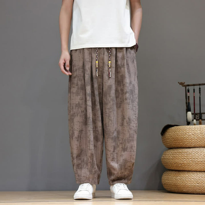 Buddha Stones Lässige Vintage-Herrenhose mit Kordelzug, gewaschenem, abstraktem Muster und geradem Bein mit Tasche – ideal für Frühling und Sommer. - Sienna - US/UK/AU52, EU62 (8XL) - image 6