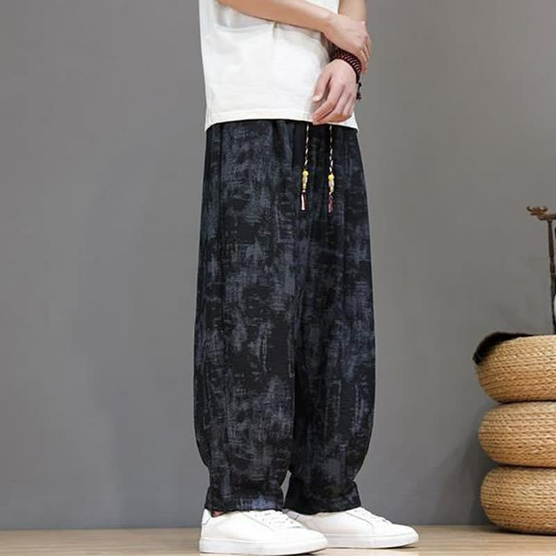 Buddha Stones Lässige Vintage-Herrenhose mit Kordelzug, gewaschenem, abstraktem Muster und geradem Bein mit Tasche – ideal für Frühling und Sommer. - image 1