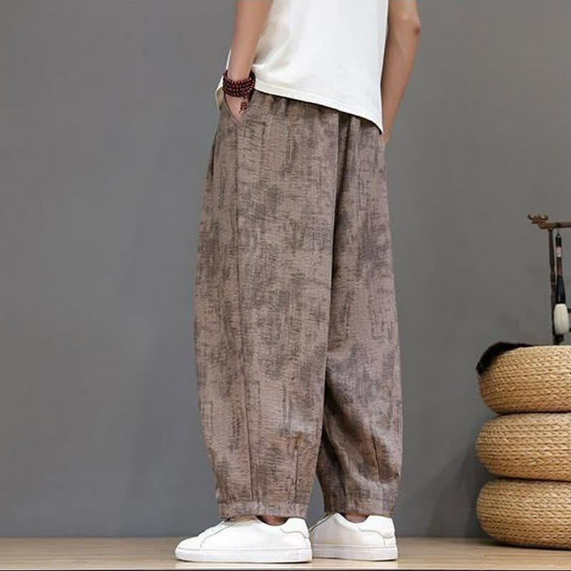 Buddha Stones Lässige Vintage-Herrenhose mit Kordelzug, gewaschenem, abstraktem Muster und geradem Bein mit Tasche – ideal für Frühling und Sommer. - image 10