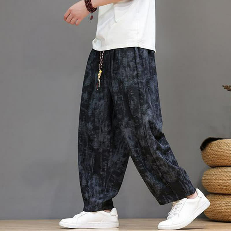 Buddha Stones Lässige Vintage-Herrenhose mit Kordelzug, gewaschenem, abstraktem Muster und geradem Bein mit Tasche – ideal für Frühling und Sommer. - image 3