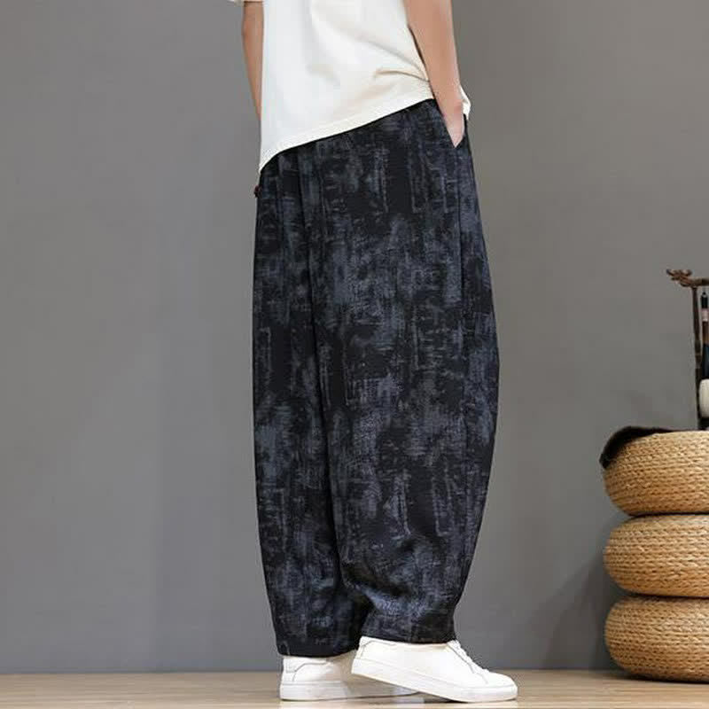 Buddha Stones Lässige Vintage-Herrenhose mit Kordelzug, gewaschenem, abstraktem Muster und geradem Bein mit Tasche – ideal für Frühling und Sommer. - image 5