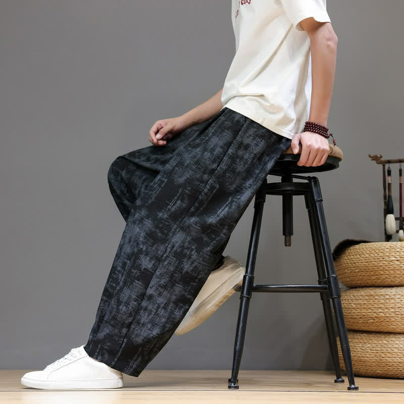 Buddha Stones Lässige Vintage-Herrenhose mit Kordelzug, gewaschenem, abstraktem Muster und geradem Bein mit Tasche – ideal für Frühling und Sommer. - image 4