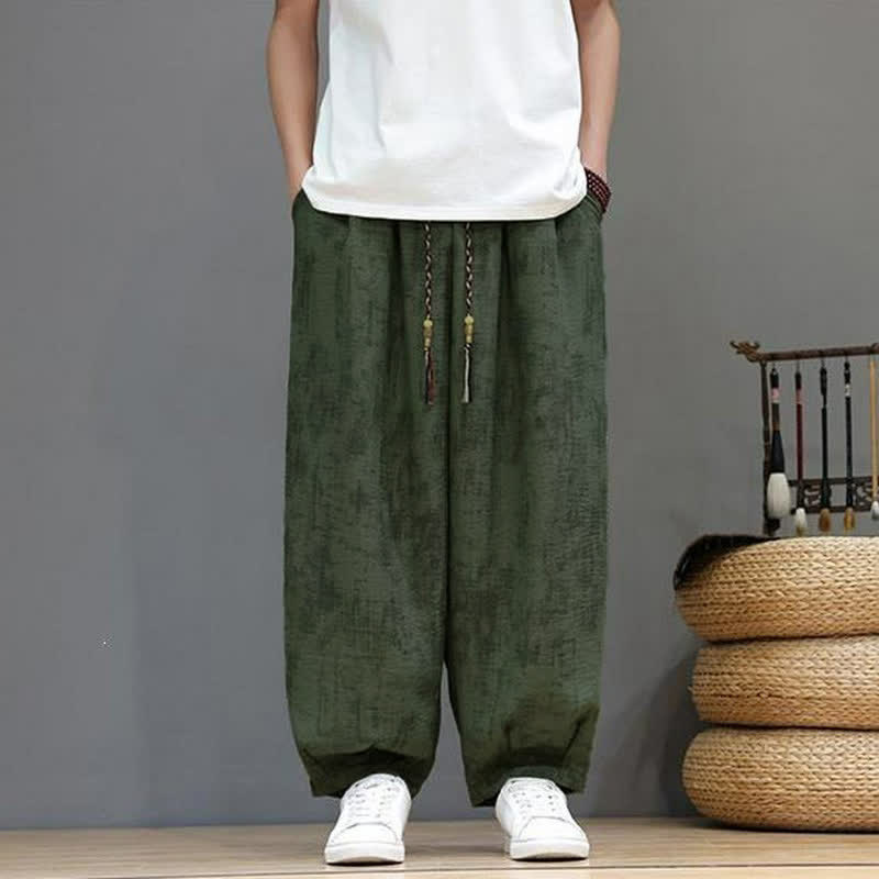 Buddha Stones Lässige Vintage-Herrenhose mit Kordelzug, gewaschenem, abstraktem Muster und geradem Bein mit Tasche – ideal für Frühling und Sommer. - Dunkelolivgrün - US/UK/AU52, EU62 (8XL) - image 11