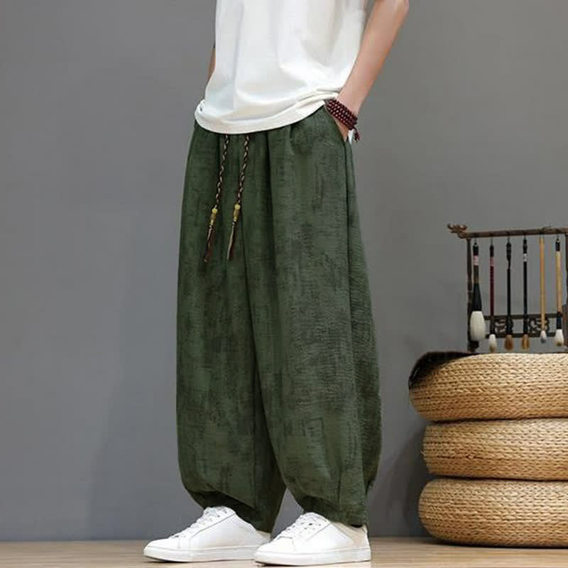 Buddha Stones Lässige Vintage-Herrenhose mit Kordelzug, gewaschenem, abstraktem Muster und geradem Bein mit Tasche – ideal für Frühling und Sommer. - image 12