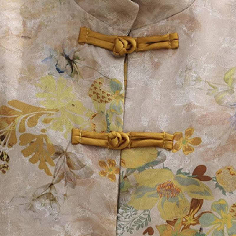 Buddha Stones Herbstliche Vintage-Damenjacke im Tang-Stil mit Froschknöpfen, goldenem Blumenmuster - image 7