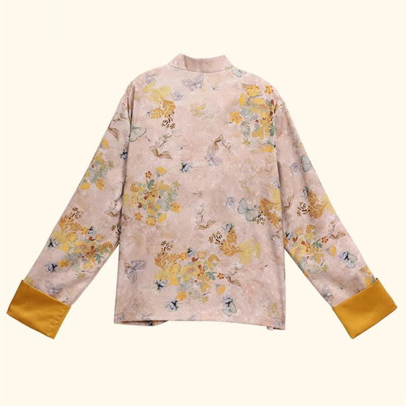 Buddha Stones Herbstliche Vintage-Damenjacke im Tang-Stil mit Froschknöpfen, goldenem Blumenmuster - image 6