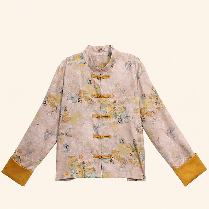 Buddha Stones Herbstliche Vintage-Damenjacke im Tang-Stil mit Froschknöpfen, goldenem Blumenmuster - image 5