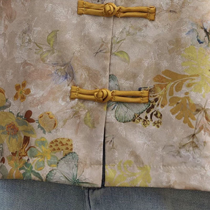 Buddha Stones Herbstliche Vintage-Damenjacke im Tang-Stil mit Froschknöpfen, goldenem Blumenmuster - image 9