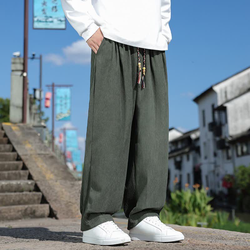 Buddha Stones Lässige Vintage-Cordhose für Herren, Herbst/Winter, mit Kordelzug, geradem Bein und Taschen - image 1