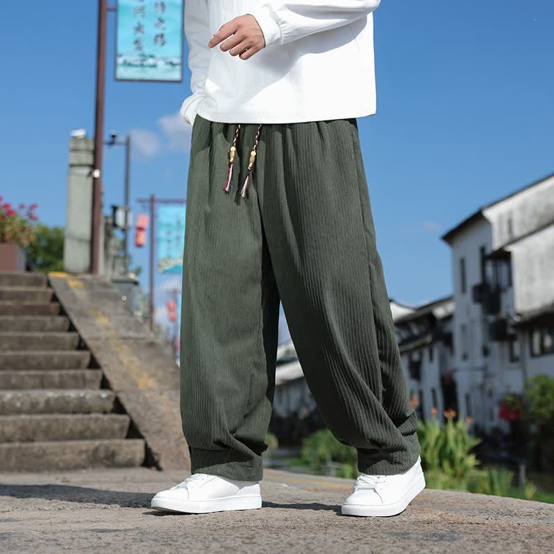 Buddha Stones Lässige Vintage-Cordhose für Herren, Herbst/Winter, mit Kordelzug, geradem Bein und Taschen - Dunkelolivgrün - US/UK/AU46, EU56 (5XL) - image 0