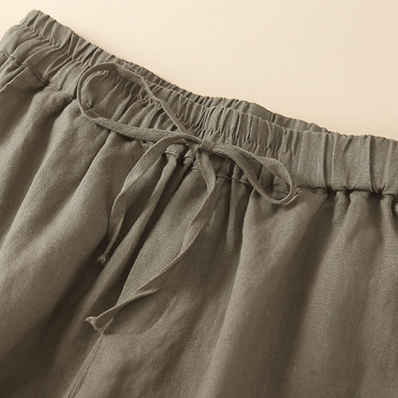 Buddha Stones Damen-Shorts aus Baumwolle mit einfarbiger Unterseite, hohlem Spitzendesign und Schnürung und Taschen - image 10